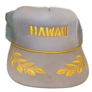 Vintage Hawaii Hat Snapback Trucker Mesh Embroidered Rope Gray & Gold